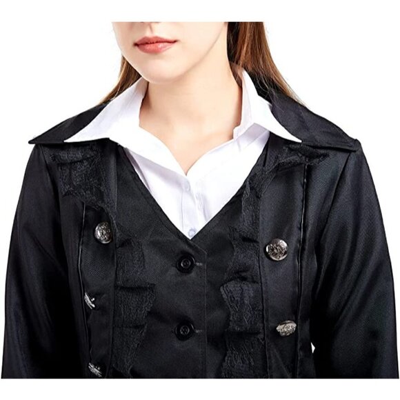 𝅺lace Steampunk Trench Coat Jacket Medieval Pirate Renaissance Victorian Vamp - Picture 6 of 8
